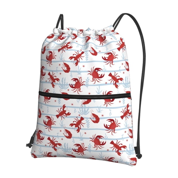 Fuzoiu Cartoon Lobsters Print Drawstring Backpack Water Resistant String Bag Sports Sackpack Gym Sack for Men Women
