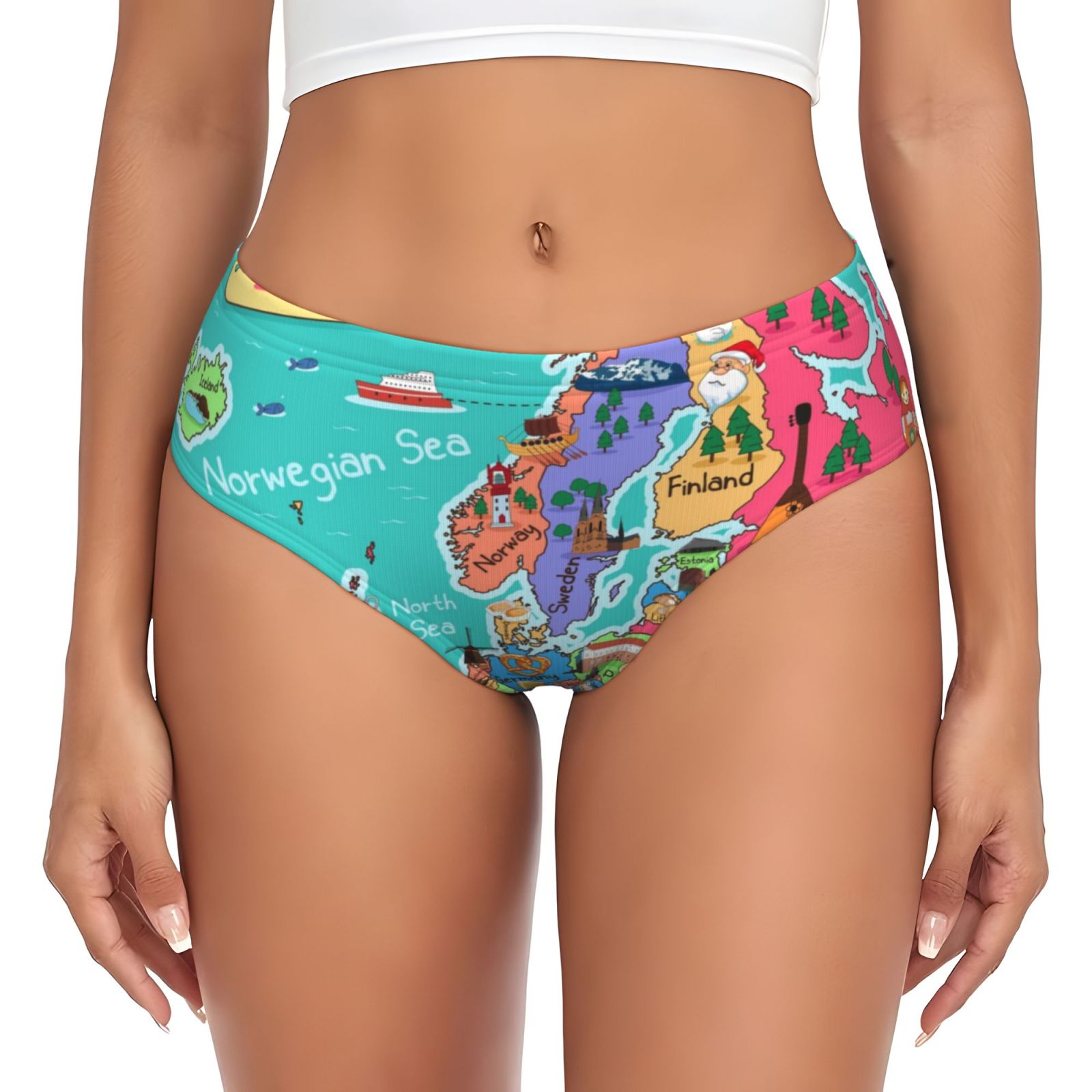 Fuzoiu Cartoon Map Of Europe Print Women s High Waisted Brief Panties Fuzoiu Cartoon Map Of Europe Print Women s High Waisted Brief Panties