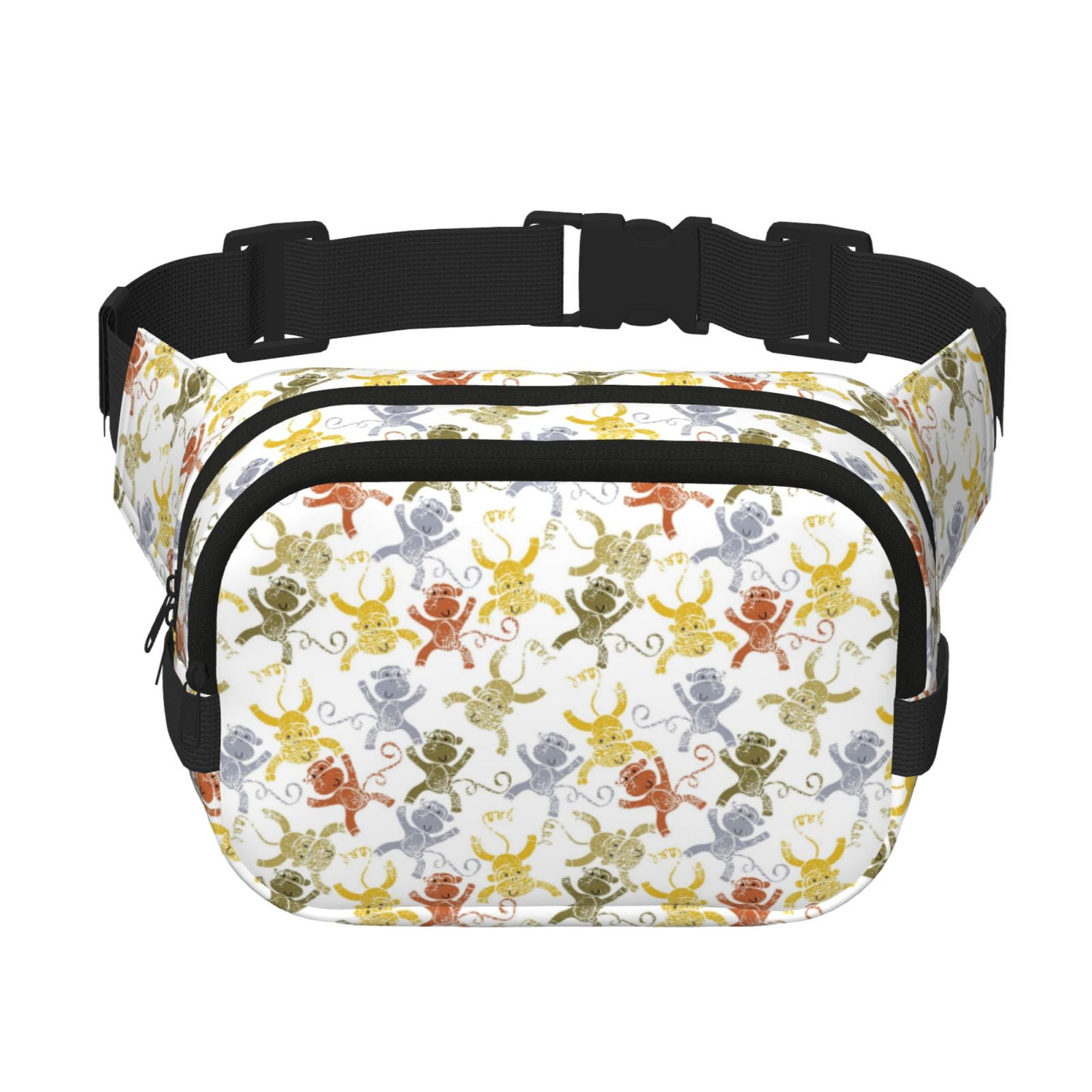 Fuzoiu Cartoon Monkey Print Unisex Square Double Layer Waist Bag,Crossbody Fanny Pack Travel Workout Accessory