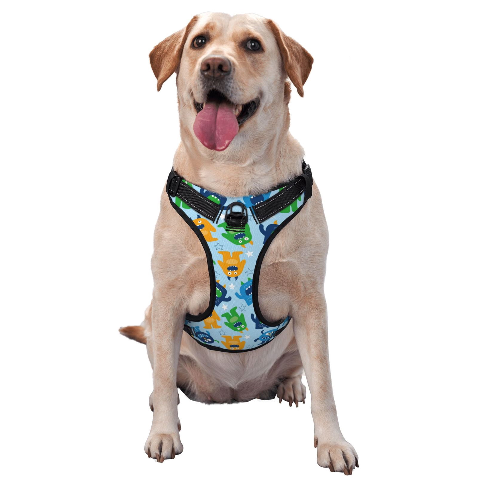 Fuzoiu Cartoon Monster Print Reflective Dog Harness,Adjustable, Breathable Pet Vest,Dog Harness No Pull,No Choke Pet Vest for Small, Medium, and Large Dogs-X-Large