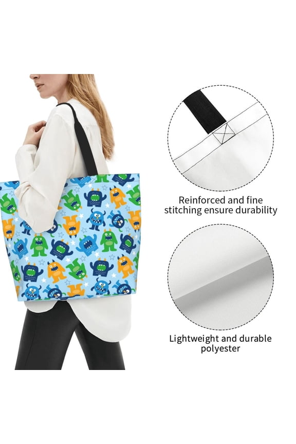 Fuzoiu Cartoon Monster Print Tote Bags for Women,Shoulder Bag, Gym Tote,Top Handle Ladies Shoulder Bags for Work Beach Travel and Shopping Grocery