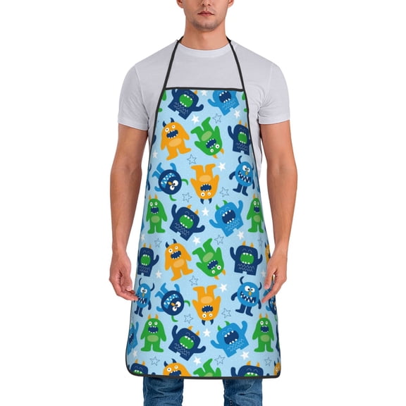 Fuzoiu Cartoon Monster Print Waterproof Apron, Kitchen Apron for Women Men Chef, Apron for Christmas Dinner Party Cooking Baking Crafting House Cleaning Kitchen