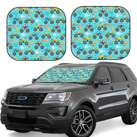 Fuzoiu Cartoon Monster Truck Print Car Windshield Sunshade,Folding Front Windshield Sun Shade,for Most Car Sedan SUV Truck,Car Windshield Sunshade-Small