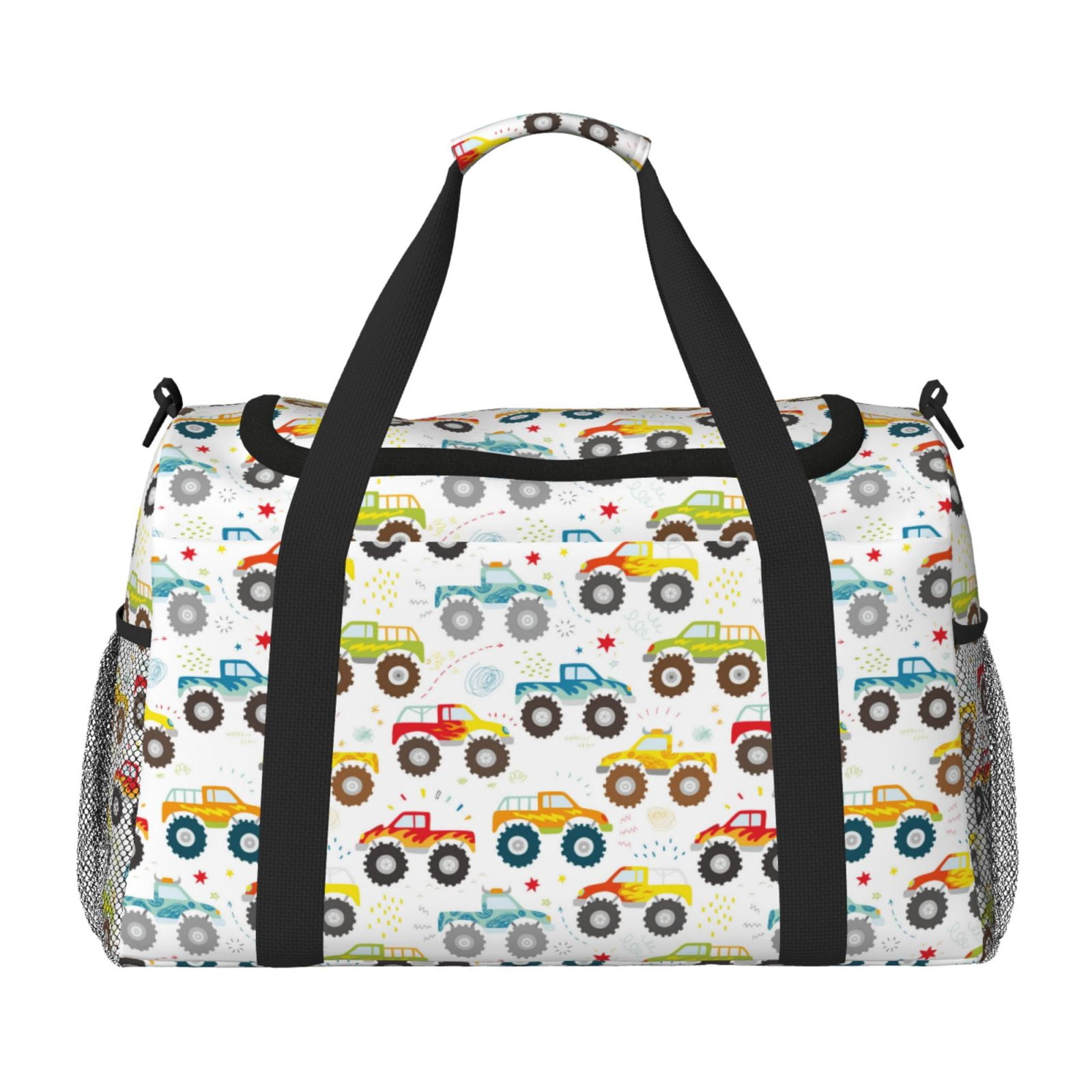 Fuzoiu Cartoon Monster Trucks Print Travel Duffle Bag,Carry On Tote Bags,Duffel Bag,Sport Gym Bag, Hospital Bag for Labor and Delivery, Overnight Bag,Luggage Bag