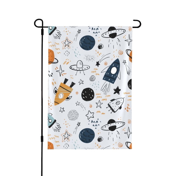 Fuzoiu Cartoon Planets Print Decorative Garden Flag,Double Sided Outside Decoration,Garden Yard Patio Porch Outdoor Decoration