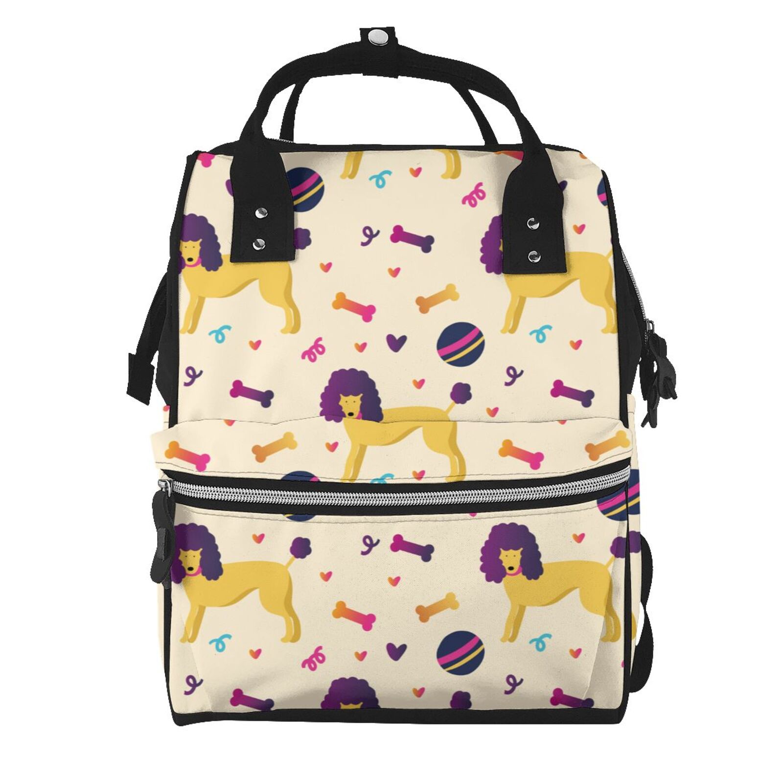 Fuzoiu Cartoon Poodle Dog Print Diaper Bag Backpack,Baby Essentials Travel Tote,Multi function Waterproof Diaper Bag, Travel Essentials Baby Bag - Unisex
