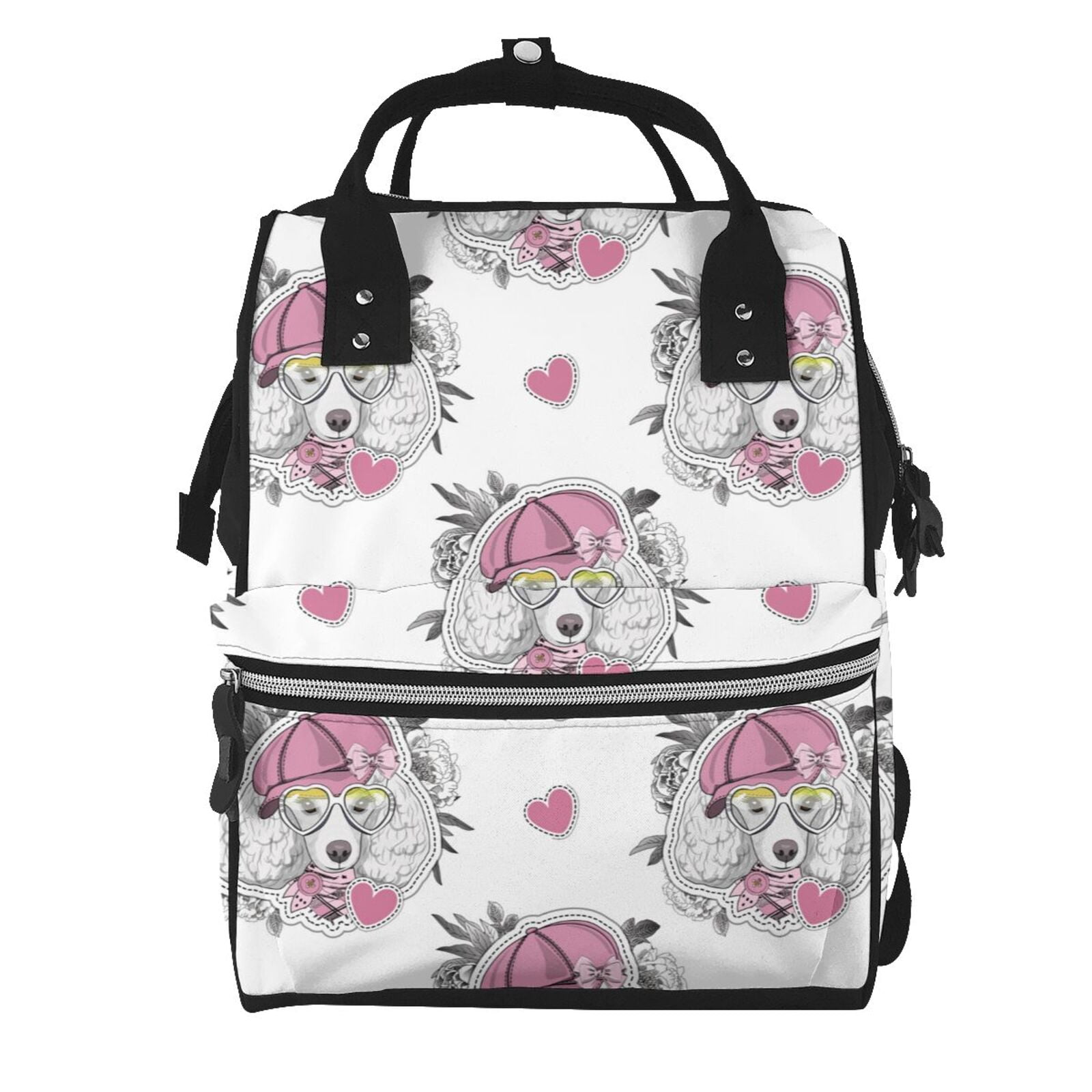 Fuzoiu Cartoon Poodle Dog Print Diaper Bag Backpack,Baby Essentials Travel Tote,Multi function Waterproof Diaper Bag, Travel Essentials Baby Bag - Unisex