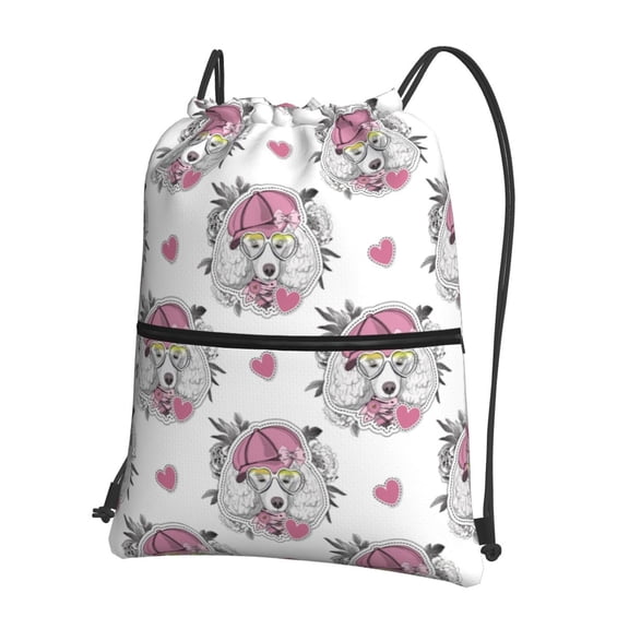 Fuzoiu Cartoon Poodle Dog Print Drawstring Backpack Water Resistant String Bag Sports Sackpack Gym Sack for Men Women