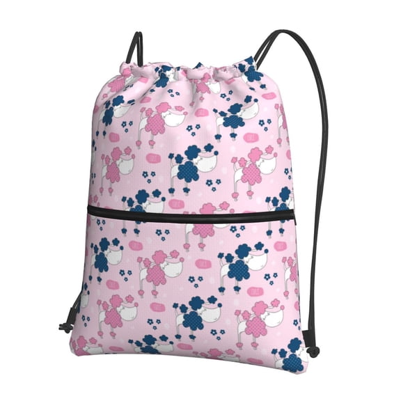 Fuzoiu Cartoon Poodle Dog Print Drawstring Backpack Water Resistant String Bag Sports Sackpack Gym Sack for Men Women