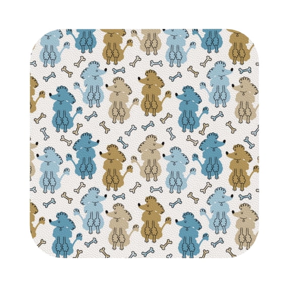 Fuzoiu Cartoon Poodle Dog Print Leather Coasters Set,Drink Coasters Set of 6,for Tabletop Protection, Durable PVC Coasters,Home Décor and Housewarming Gift,Square