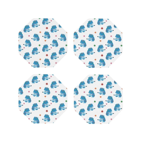 Fuzoiu Cartoon Poodle Dog Print Leather Coasters Set,Drink Coasters Set of 4,for Tabletop Protection, Durable PVC Coasters,Home Décor and Housewarming Gift-Octagon