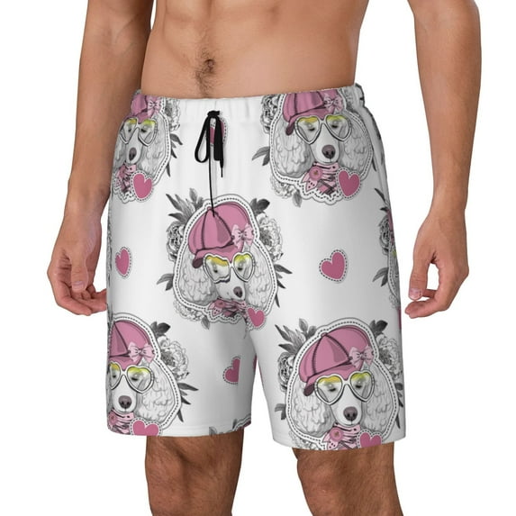 Fuzoiu Cartoon Poodle Dog Print Men's Swim Shorts,Quick-Dry Double-Layer Swim Trunks,Board Trunks,Beach Shorts Swimwear Bathing Suits-3X-Large