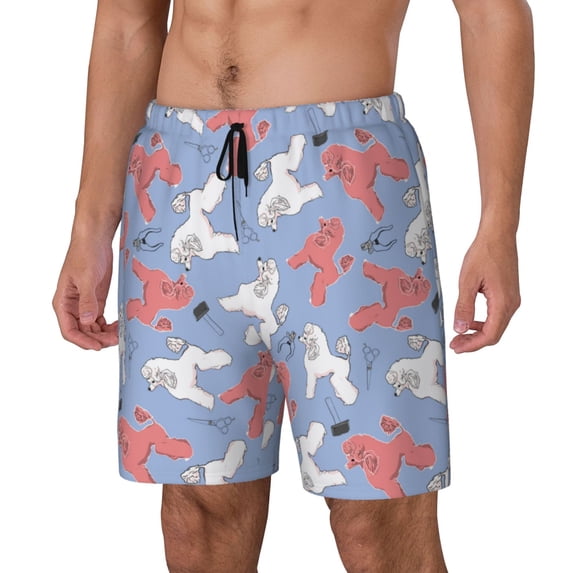 Fuzoiu Cartoon Poodle Dog Print Men's Swim Shorts,Quick-Dry Double-Layer Swim Trunks,Board Trunks,Beach Shorts Swimwear Bathing Suits-Large