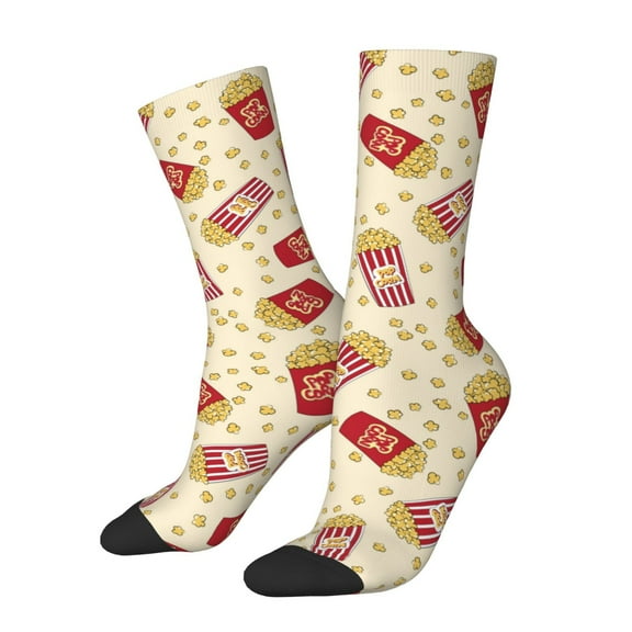 Fuzoiu Cartoon Popcorn Print Athletic Crew Socks for Men & Women,Casual Crew Socks,Above Ankle Crew Socks for Business, Casual