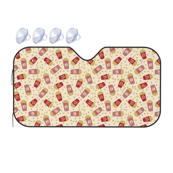 Fuzoiu Cartoon Popcorn Print Car Windshield Sunshade,Foldable Reflective Sun Visor,Windshield Sun Shade,UV Rays Sun Visor Shade,Auto Front Sun Shield Shade-Medium
