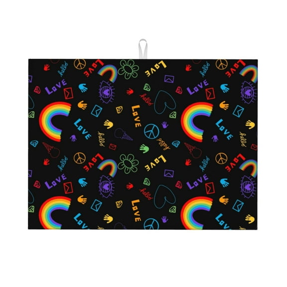 Fuzoiu Cartoon Pride Lgbt Print Absorbent, Reversible Microfiber Dish Drying Mat for Kitchen, Dish Drying Pad for Dishes, Utensils, Pots and Pans, Extra Large 18 Inch x 24 Inch