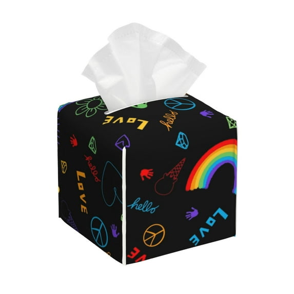 Fuzoiu Cartoon Pride Lgbt Print Tissue Box Cover Holder, Square Leather Tissue Box,PU Leather Decorative Organizer for Tabletop, Bathroom, Car, Office