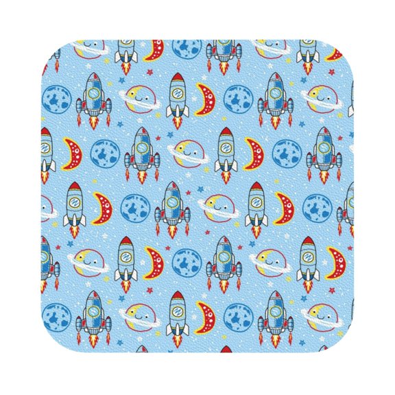 Fuzoiu Cartoon Rocket With Space Print Leather Coasters Set,Drink Coasters Set of 6,for Tabletop Protection, Durable PVC Coasters,Home Décor and Housewarming Gift,Square