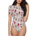 thumbnail image 1 of Fuzoiu Cartoon Santa and Reindeer Print Women's Short-Sleeved Onesie, Short Sleeve Body Suits, Women Round Neck Bodysuits for Women,for Daily Wear, Parties, and Layering-Medium, 1 of 1