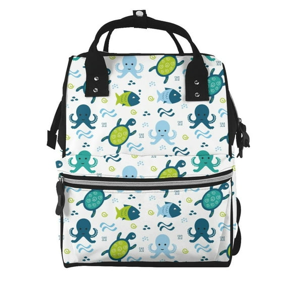 Fuzoiu Cartoon Sea Creatures Print Diaper Bag Backpack,Baby Essentials Travel Tote,Multi function Waterproof Diaper Bag, Travel Essentials Baby Bag - Unisex