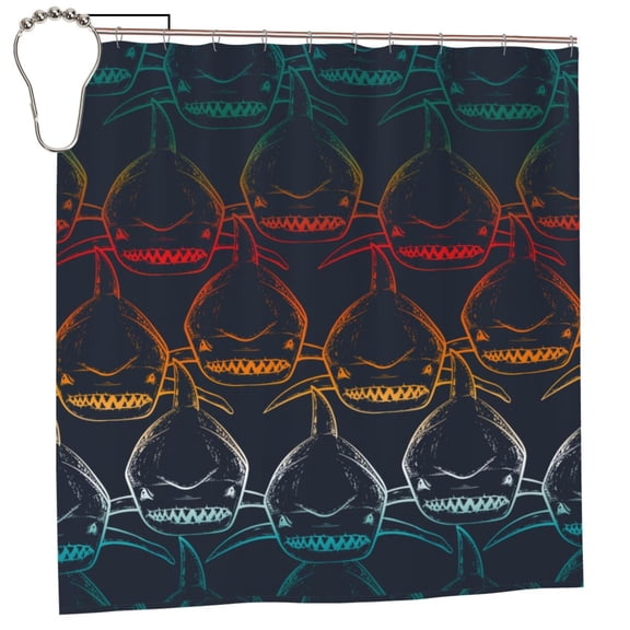 Fuzoiu Cartoon Sharks Print Waterproof Shower Curtain 72x72in with Heavy Duty Metal Grommets,Machine Washable Spring Modern Shower Curtains