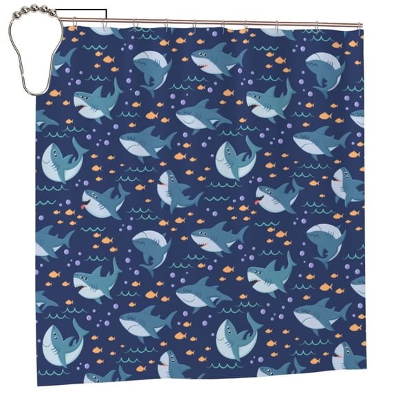 Fuzoiu Cartoon Sharks2 Print Waterproof Shower Curtain 72x72in with Heavy Duty Metal Grommets,Machine Washable Spring Modern Shower Curtains