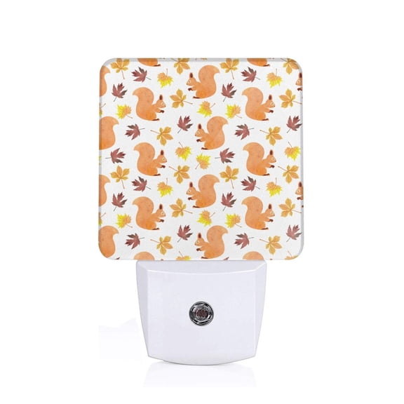 Fuzoiu Cartoon Squirrel Print Dusk to Dawn LED Night Light with Light Sensor, Energy-Efficient Touch-Safe Night Lamp for Home, Office, and Kids' Rooms-US