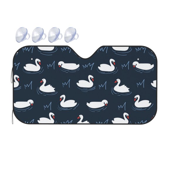 Fuzoiu Cartoon Swan Print Car Windshield Sunshade,Foldable Reflective Sun Visor,Windshield Sun Shade,UV Rays Sun Visor Shade,Auto Front Sun Shield Shade-Small