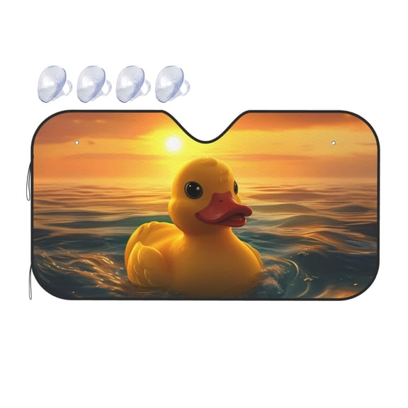 Fuzoiu Cartoon Swimming Yellow Duck Print Car Windshield Sunshade,Foldable Reflective Sun Visor,Windshield Sun Shade,UV Rays Sun Visor Shade,Auto Front Sun Shield Shade-Small