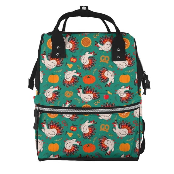 Fuzoiu Cartoon Turkey Print Diaper Bag Backpack,Baby Essentials Travel Tote,Multi function Waterproof Diaper Bag, Travel Essentials Baby Bag - Unisex