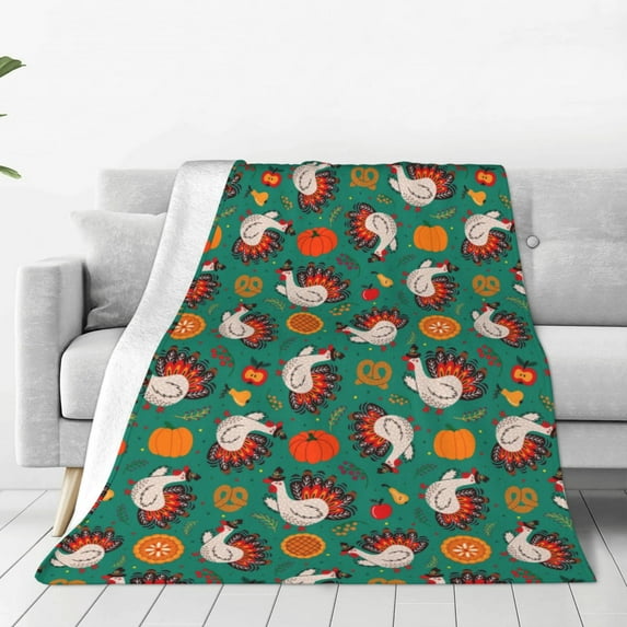 Fuzoiu Cartoon Turkey Print Ultra-Soft Micro Fleece Blanket,All Seasons Flannel Throw, Lightweight Blanket for Bed, Sofa, Couch, Movie Night, Camping, and Travel-60"x50"