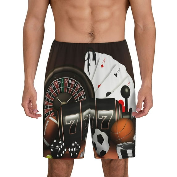 Fuzoiu Casino And Sports Print Pajama Shorts for Men, Men's Pajama Bottoms,Mens Lounge Sleepwear,Pajama Pants with Pocket-X-Large