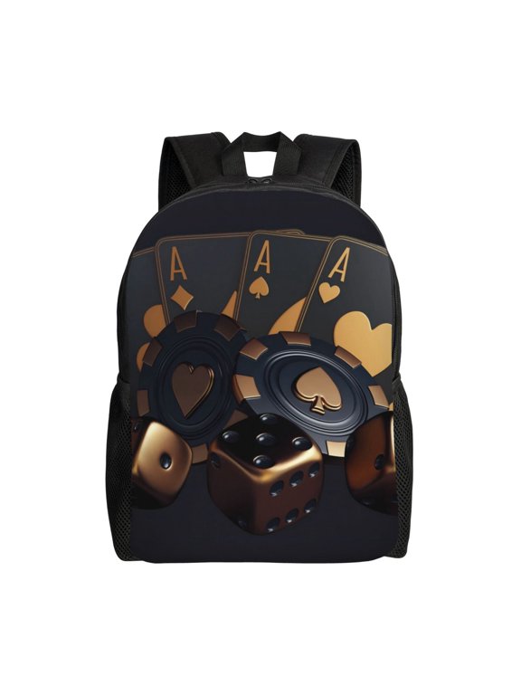 Casino Cards Poker Print Laptop Backpack,Work Business Backpacks, Large Capacity Nurse Bag College Bookbag for School, Waterproof Casual Daypack for Travel