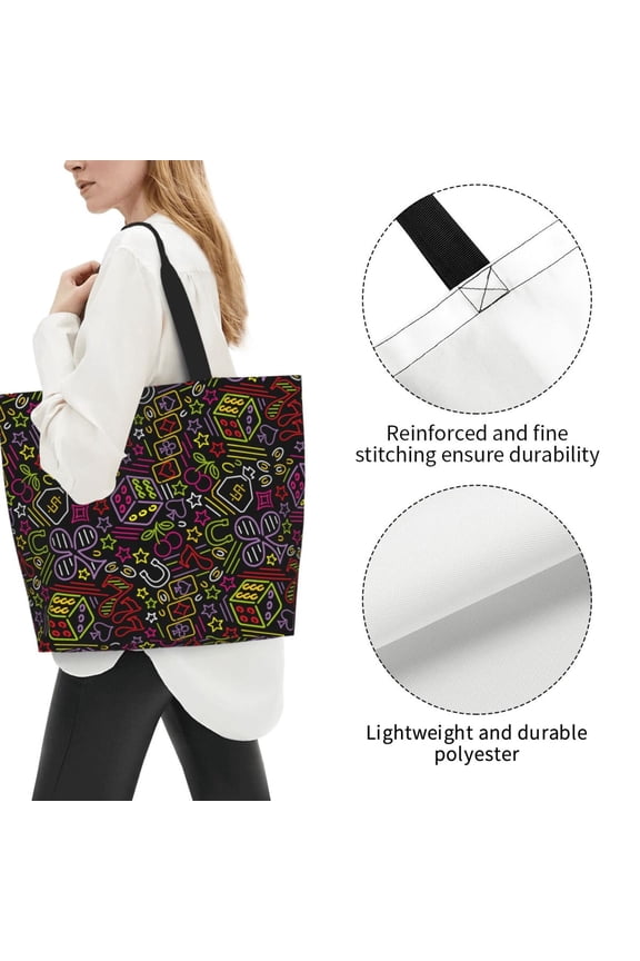 Fuzoiu Casino Icons Print Tote Bags for Women,Shoulder Bag, Gym Tote,Top Handle Ladies Shoulder Bags for Work Beach Travel and Shopping Grocery