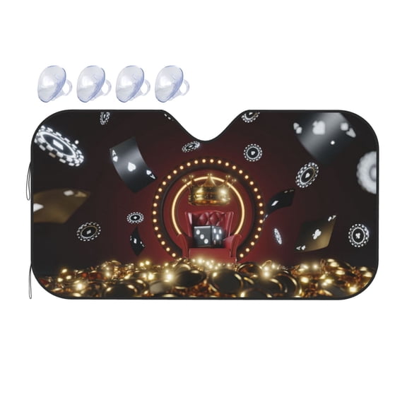 Fuzoiu Casino King And Playing Cards Print Car Windshield Sunshade,Foldable Reflective Sun Visor,Windshield Sun Shade,UV Rays Sun Visor Shade,Auto Front Sun Shield Shade-Small