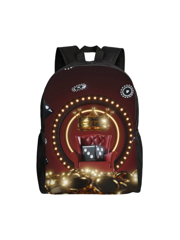 Casino King And Playing Cards Print Laptop Backpack,Work Business Backpacks, Large Capacity Nurse Bag College Bookbag for School, Waterproof Casual Daypack for Travel