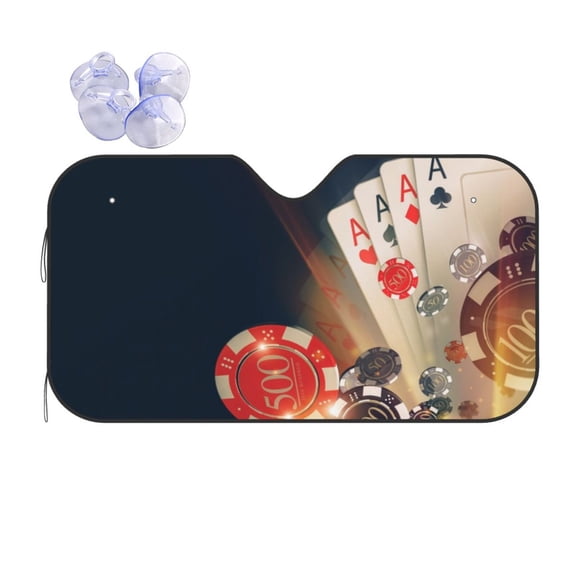 Fuzoiu Casino Poker Chips Print Car Windshield Sun Shade,Block Uv Rays Sunshade,Foldable Front Window Sun Visor Protector for Car,SUV,Truck-Keep Vehicle Cool-Casino Poker Chips