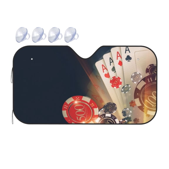 Fuzoiu Casino Poker Chips Print Car Windshield Sunshade,Foldable Reflective Sun Visor,Windshield Sun Shade,UV Rays Sun Visor Shade,Auto Front Sun Shield Shade-Small