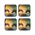 thumbnail image 1 of Fuzoiu Castle Red Green Sky Dragon Print Leather Coasters Set,Drink Coasters Set of 4,for Tabletop Protection, Durable PVC Coasters,Home Décor and Housewarming Gift-Square, 1 of 6