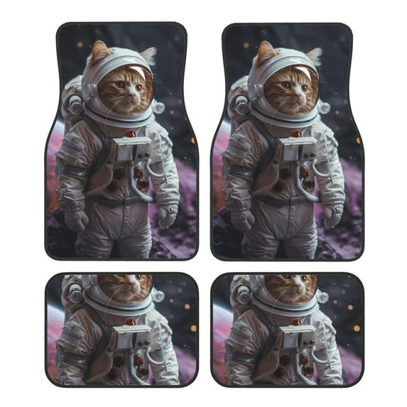 Fuzoiu Cat Astronaut In Space Print Carpet Floor Mats for Car,Car Foot Mat Set,Universal Fit 4 Piece Mat Pad Set,Fits Most Cars Trucks Vans Sedans SUV Auto Carpet Mat Se