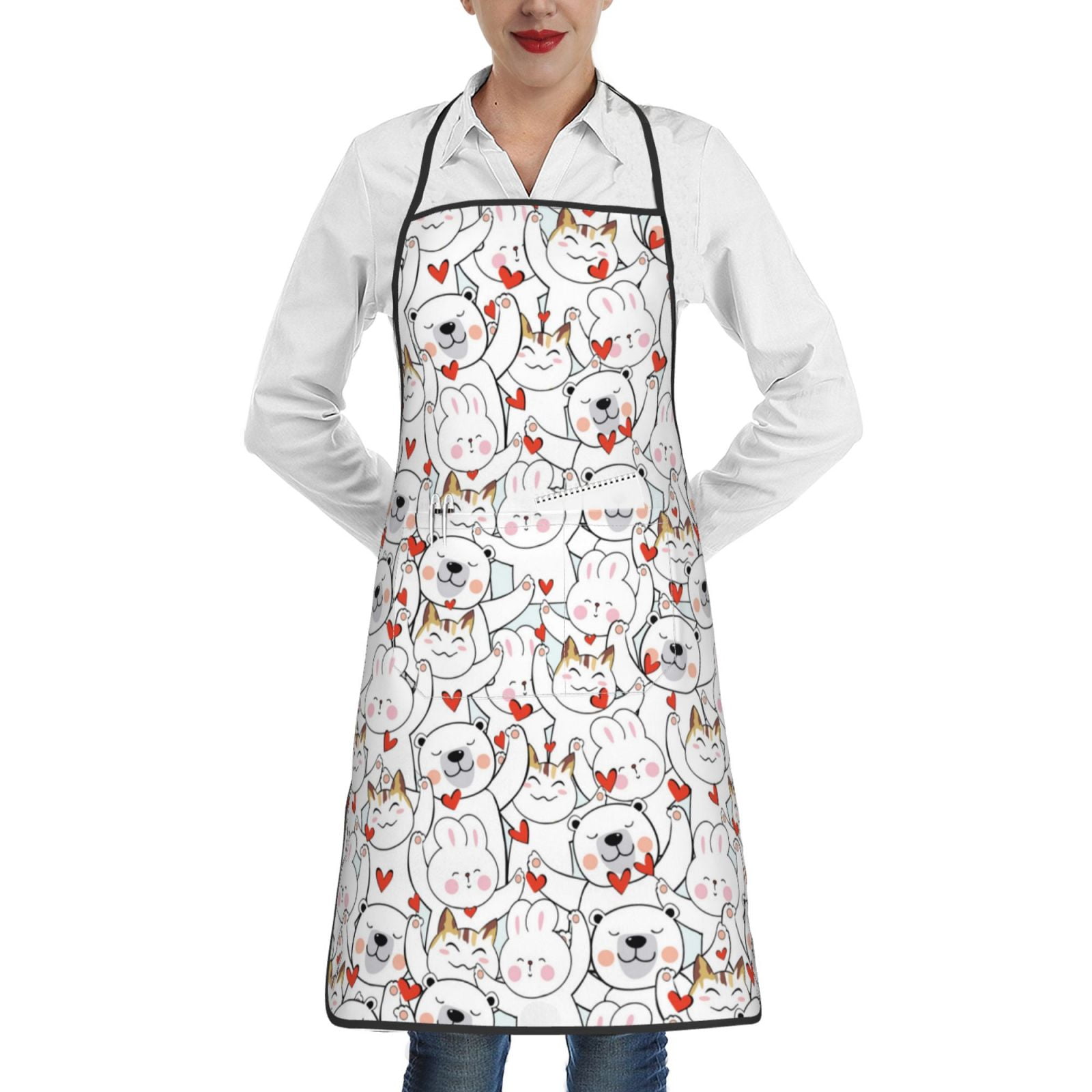 Fuzoiu Cat Bear Rabbit Print Kitchen Cooking Aprons,Kitchen Cooking BBQ ...