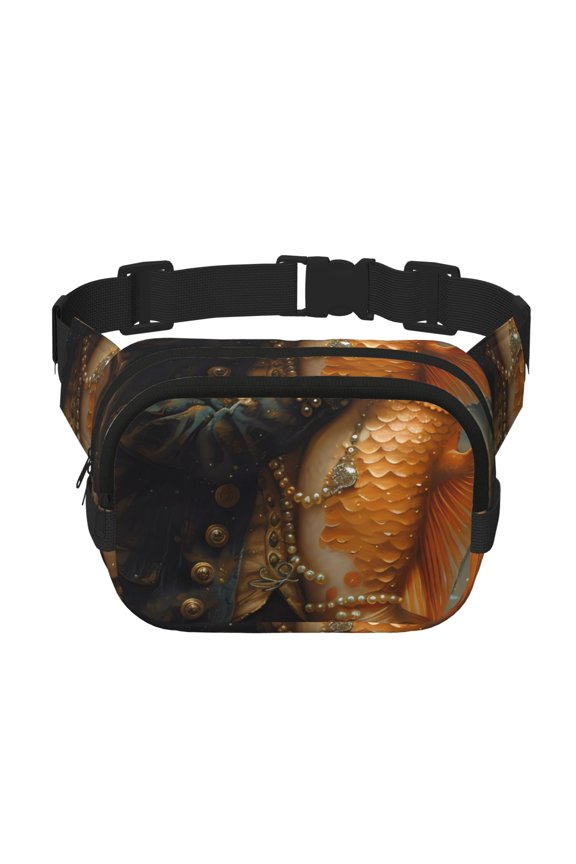 Cat Fish Dance Vintage Print Unisex Square Double Layer Waist Bag,Crossbody Fanny Pack Travel Workout Accessory