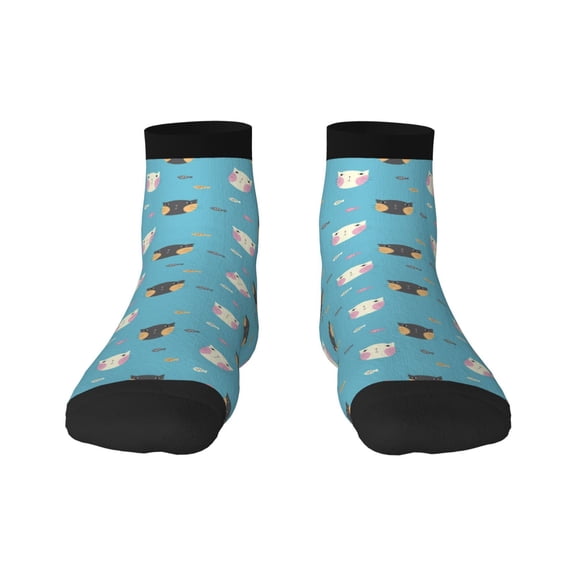 Fuzoiu Cat Fish Print Adult Socks, Crew Moisture-wicking Socks, Unisex Cushion Crew Socks,Casual Sports Ankle Socks