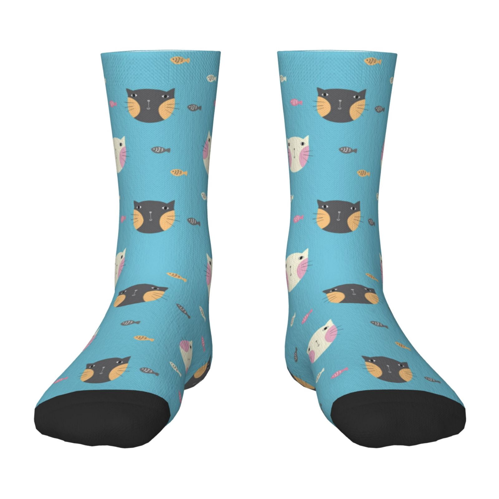 Fuzoiu Cat Fish Print Kids Socks For Boys Girls,Grip Crew Socks with ...