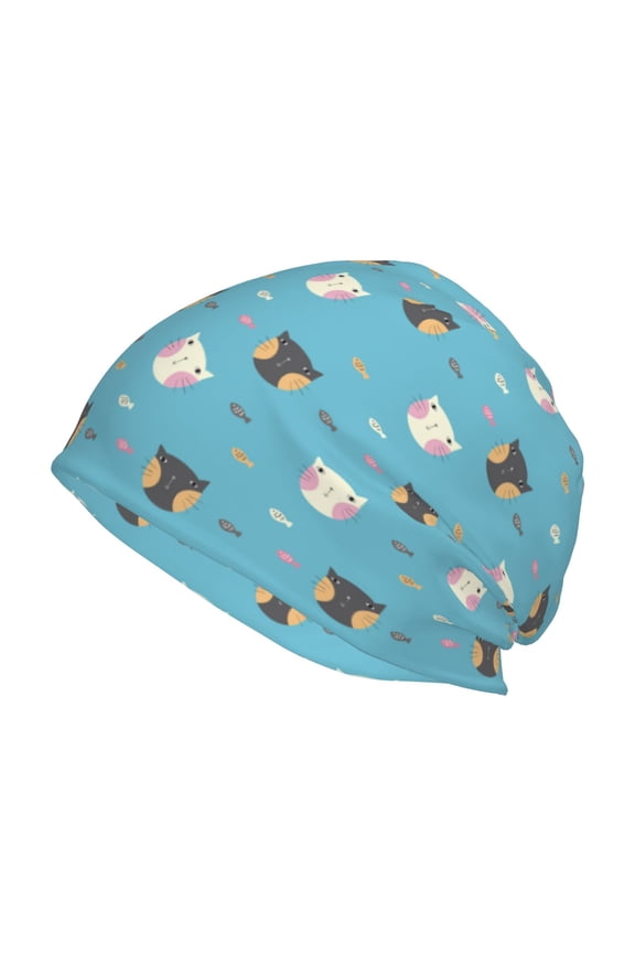 Cat Fish Print Winter Beanie Hat for Men & Women,Warm Knit Cap,Women Windproof Watch Hat,Knit Warm Unisex Beanie