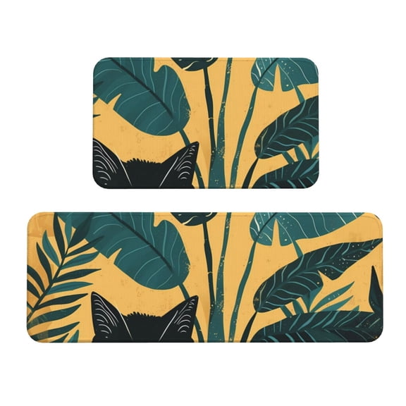 Fuzoiu Cat Hiding In Potted Plants Print Kitchen Floor Mat 2 Sets,Kitchen Rugs and Mats,,Non Skid Waterproof Kitchen Floor Mat for Kitchen,Home Office,Sink,Laundry