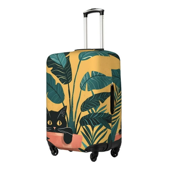 Fuzoiu Cat Hiding In Potted Plants Print Suitcase Cover,Washable Luggage Covers for Suitcase,Elastic Luggage Protector Cover,Scratch Resistant Travel Suitcase Covers-Medium