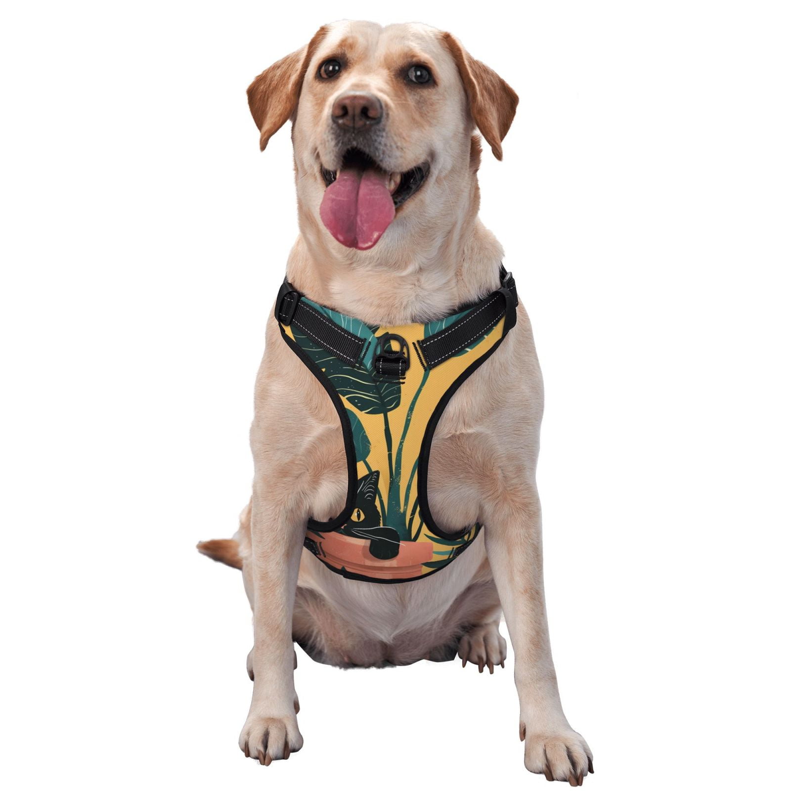 Fuzoiu Cat Hiding In Potted Plants Print Reflective Dog Harness,Adjustable, Breathable Pet Vest,Dog Harness No Pull,No Choke Pet Vest for Small, Medium, and Large Dogs-Large