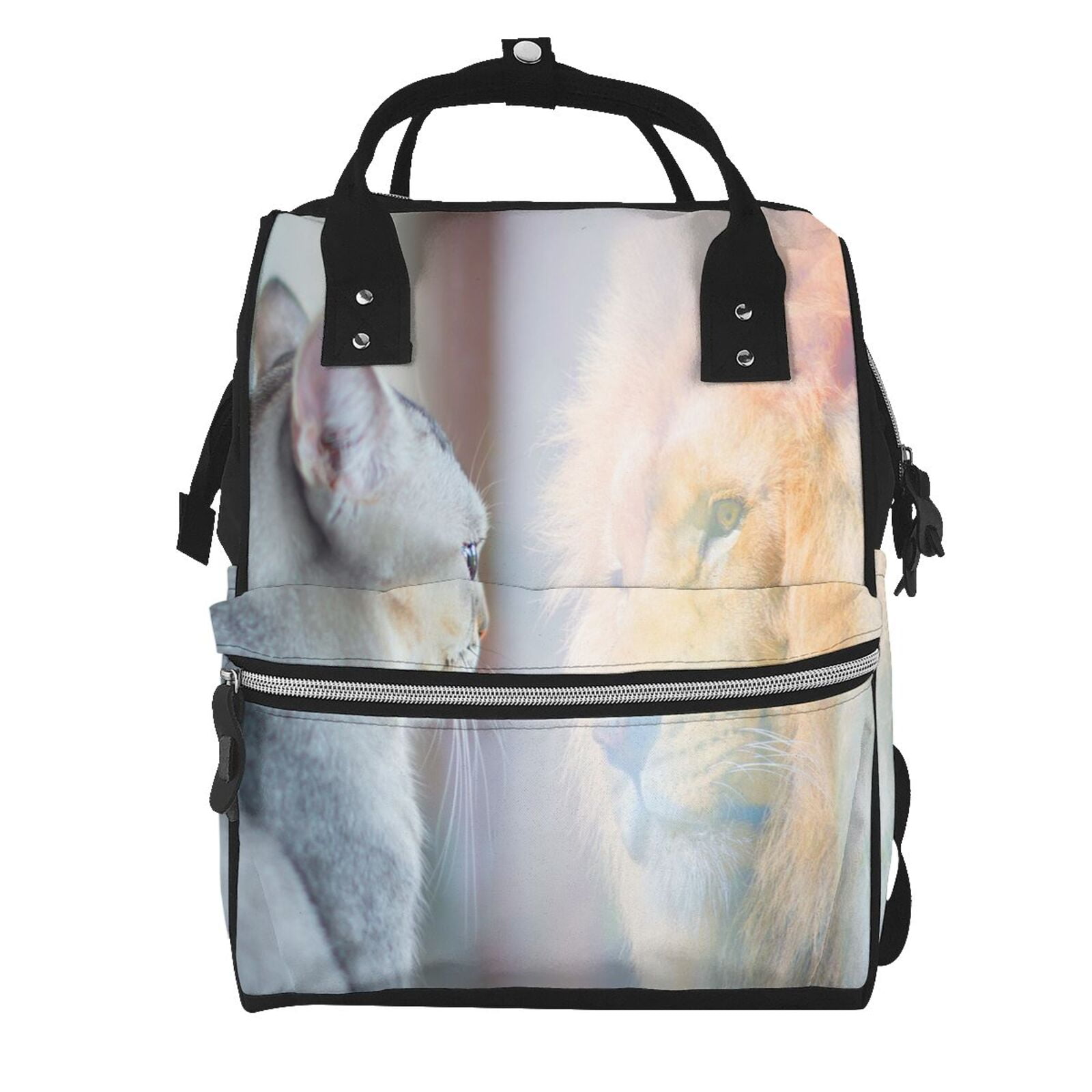 Fuzoiu The Cat Looks in the Mirror Print Diaper Bag Backpack,Baby Essentials Travel Tote,Multi function Waterproof Diaper Bag, Travel Essentials Baby Bag - Unisex