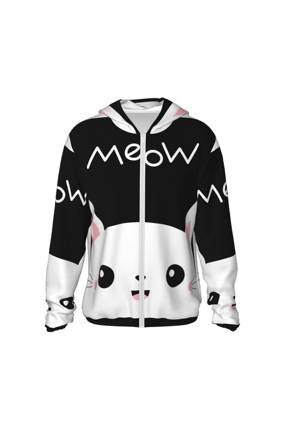 Cat Meow Print Unisex Sun Protection Hoodie,UPF 50+ Light Jacket,Full Zip Sun Protection Hoodie,Long Sleeve Sun Shirts,for Outdoor Activities-Small